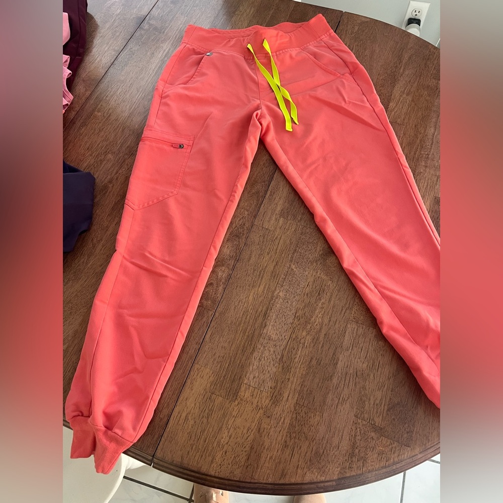 Figs Women’s Coral Joggers with Neon Accents - XS, Reg Length